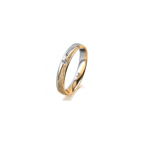 Ring 18 Karat Gelbgold/950 Platin 3.5 mm kristallmatt 1 Brillant G vs 0,025ct