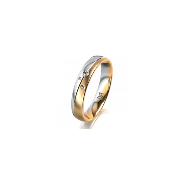 Ring 18 Karat Gelbgold/950 Platin 4.0 mm l&auml;ngsmatt 3 Brillanten G vs Gesamt 0,030ct