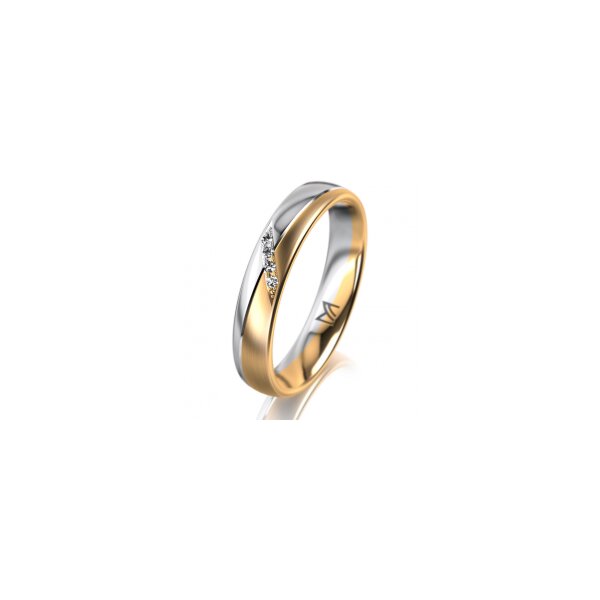 Ring 18 Karat Gelbgold/950 Platin 4.0 mm l&auml;ngsmatt 4 Brillanten G vs Gesamt 0,020ct