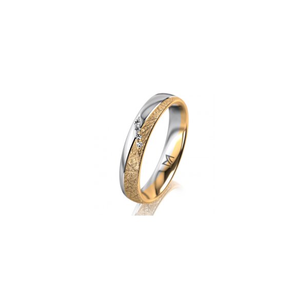 Ring 18 Karat Gelbgold/950 Platin 4.0 mm kristallmatt 4 Brillanten G vs Gesamt 0,020ct