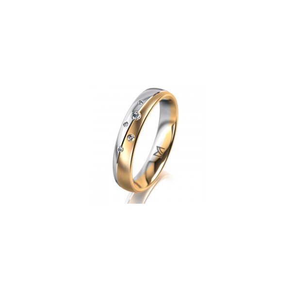 Ring 18 Karat Gelbgold/950 Platin 4.0 mm l&auml;ngsmatt 5 Brillanten G vs Gesamt 0,035ct