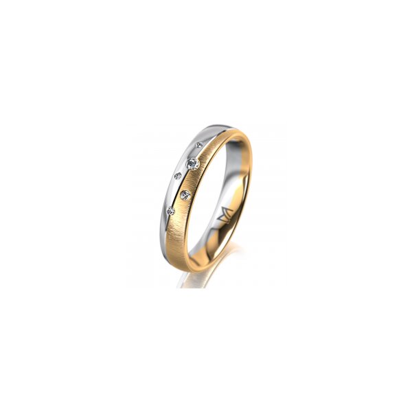 Ring 18 Karat Gelbgold/950 Platin 4.0 mm sandmatt 5 Brillanten G vs Gesamt 0,035ct