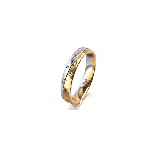 Ring 18 Karat Gelbgold/950 Platin 4.0 mm diamantmatt 5 Brillanten G vs Gesamt 0,035ct