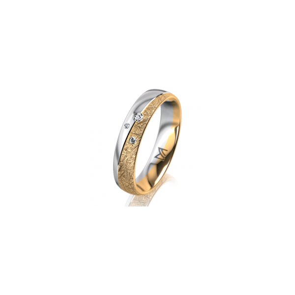 Ring 18 Karat Gelbgold/950 Platin 4.5 mm kristallmatt 3 Brillanten G vs Gesamt 0,035ct