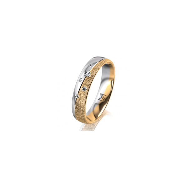 Ring 18 Karat Gelbgold/950 Platin 4.5 mm kristallmatt 5 Brillanten G vs Gesamt 0,045ct