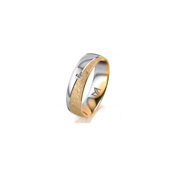 Ring 18 Karat Gelbgold/950 Platin 5.5 mm kreismatt 1 Brillant G vs 0,025ct