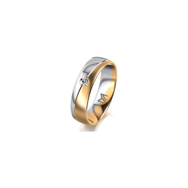 Ring 18 Karat Gelbgold/950 Platin 5.5 mm längsmatt 1 Brillant G vs 0,050ct