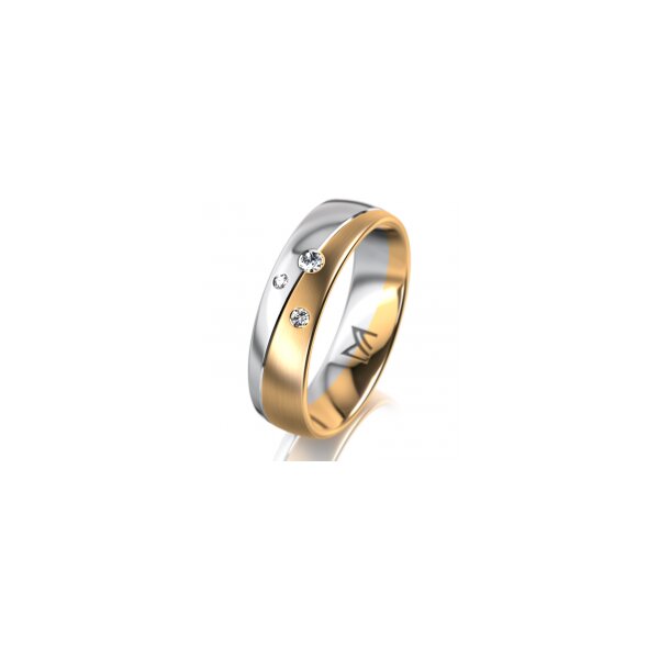 Ring 18 Karat Gelbgold/950 Platin 5.5 mm längsmatt 3 Brillanten G vs Gesamt 0,050ct