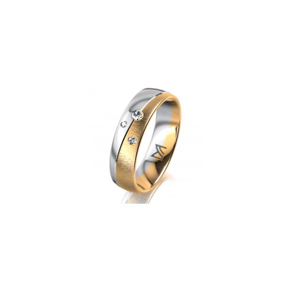 Ring 18 Karat Gelbgold/950 Platin 5.5 mm sandmatt 3 Brillanten G vs Gesamt 0,050ct