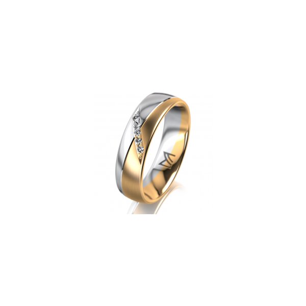 Ring 18 Karat Gelbgold/950 Platin 5.5 mm l&auml;ngsmatt 5 Brillanten G vs Gesamt 0,045ct