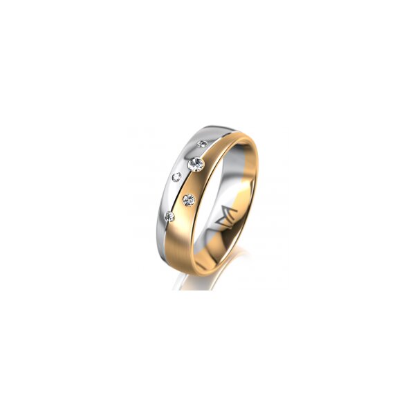 Ring 18 Karat Gelbgold/950 Platin 5.5 mm l&auml;ngsmatt 5 Brillanten G vs Gesamt 0,065ct