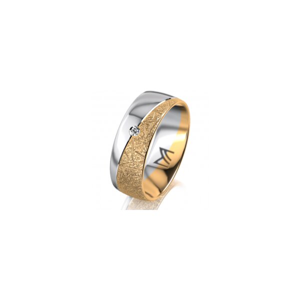Ring 18 Karat Gelbgold/950 Platin 7.0 mm kristallmatt 1 Brillant G vs 0,025ct