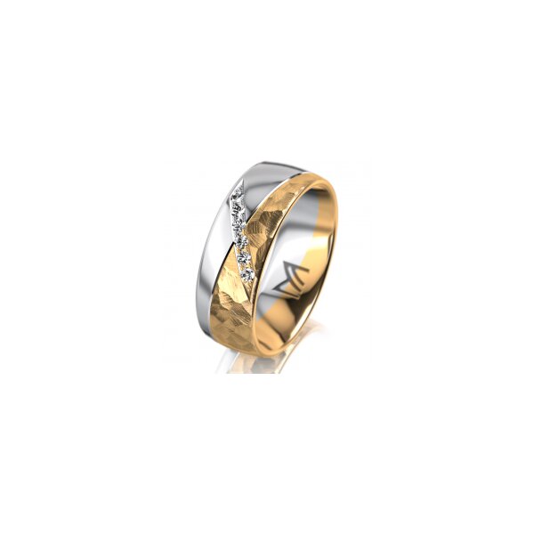 Ring 18 Karat Gelbgold/950 Platin 7.0 mm diamantmatt 6 Brillanten G vs Gesamt 0,080ct