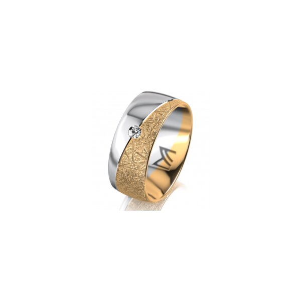 Ring 18 Karat Gelbgold/950 Platin 8.0 mm kristallmatt 1 Brillant G vs 0,050ct