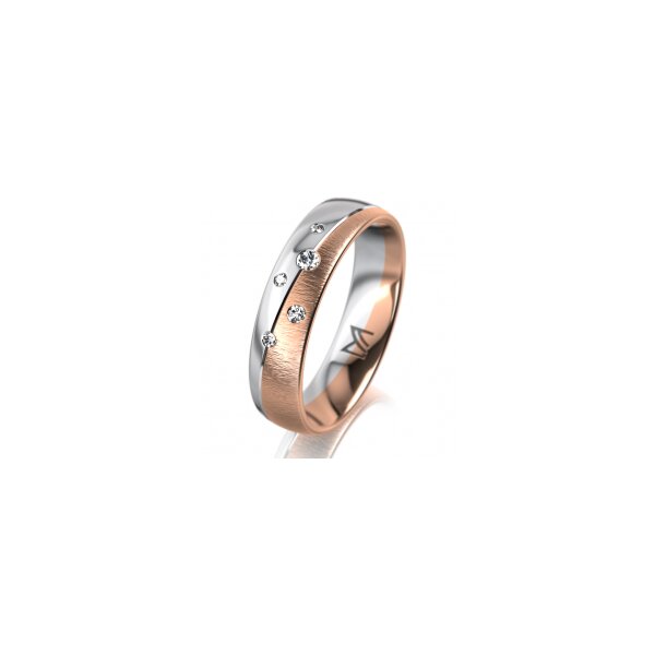 Ring 18 Karat Rotgold/950 Platin 5.0 mm sandmatt 5 Brillanten G vs Gesamt 0,055ct