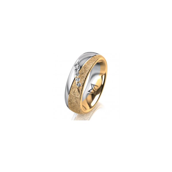 Ring 18 Karat Gelbgold/950 Platin 6.0 mm kristallmatt 5 Brillanten G vs Gesamt 0,065ct