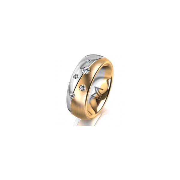 Ring 18 Karat Gelbgold/950 Platin 7.0 mm l&auml;ngsmatt 5 Brillanten G vs Gesamt 0,095ct