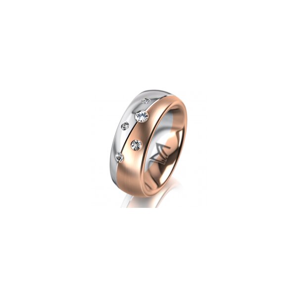 Ring 18 Karat Rotgold/950 Platin 7.0 mm längsmatt 5 Brillanten G vs Gesamt 0,095ct