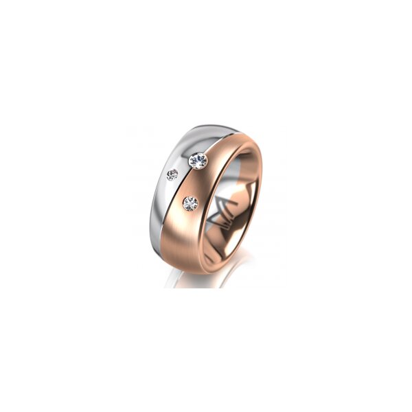 Ring 18 Karat Rotgold/950 Platin 8.0 mm längsmatt 3 Brillanten G vs Gesamt 0,080ct
