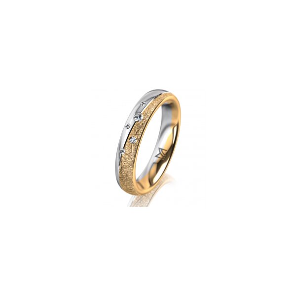 Ring 18 Karat Gelbgold/950 Platin 4.0 mm kristallmatt 5 Brillanten G vs Gesamt 0,035ct