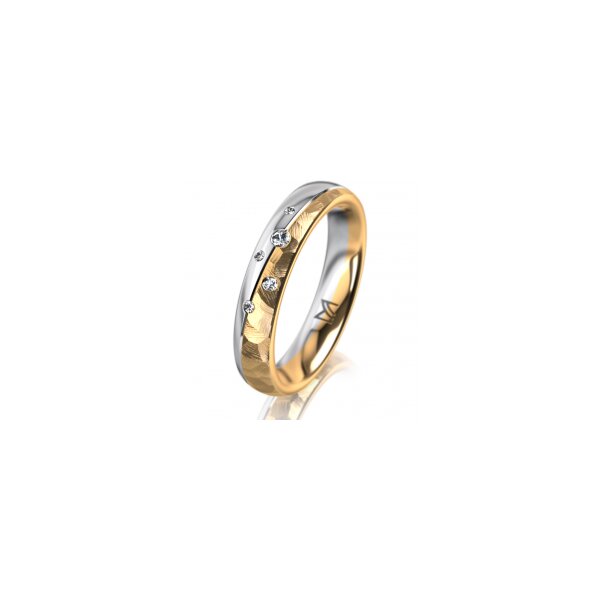 Ring 18 Karat Gelbgold/950 Platin 4.0 mm diamantmatt 5 Brillanten G vs Gesamt 0,035ct