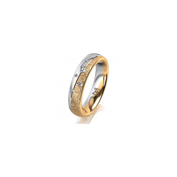 Ring 18 Karat Gelbgold/950 Platin 4.5 mm kristallmatt 5 Brillanten G vs Gesamt 0,045ct
