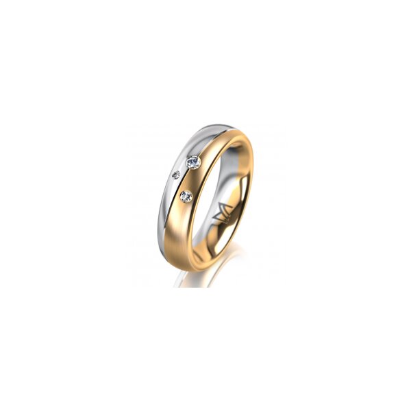 Ring 18 Karat Gelbgold/950 Platin 5.0 mm längsmatt 3 Brillanten G vs Gesamt 0,040ct
