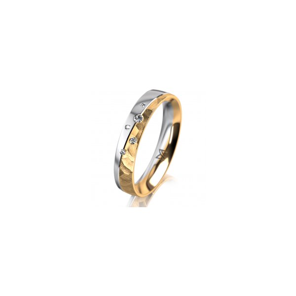 Ring 18 Karat Gelbgold/950 Platin 4.0 mm diamantmatt 5 Brillanten G vs Gesamt 0,035ct