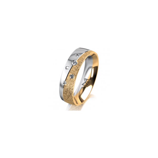 Ring 18 Karat Gelbgold/950 Platin 5.5 mm kristallmatt 5 Brillanten G vs Gesamt 0,065ct