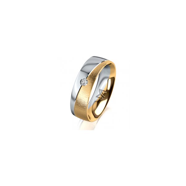 Ring 18 Karat Gelbgold/950 Platin 6.0 mm sandmatt 1 Brillant G vs 0,050ct
