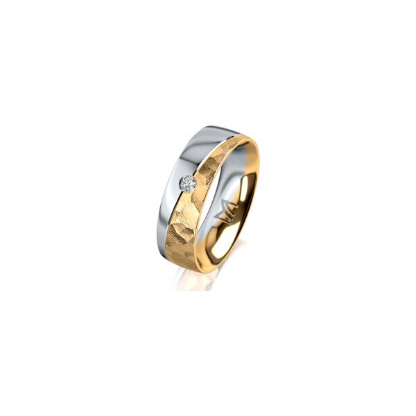 Ring 18 Karat Gelbgold/950 Platin 6.0 mm diamantmatt 1 Brillant G vs 0,050ct