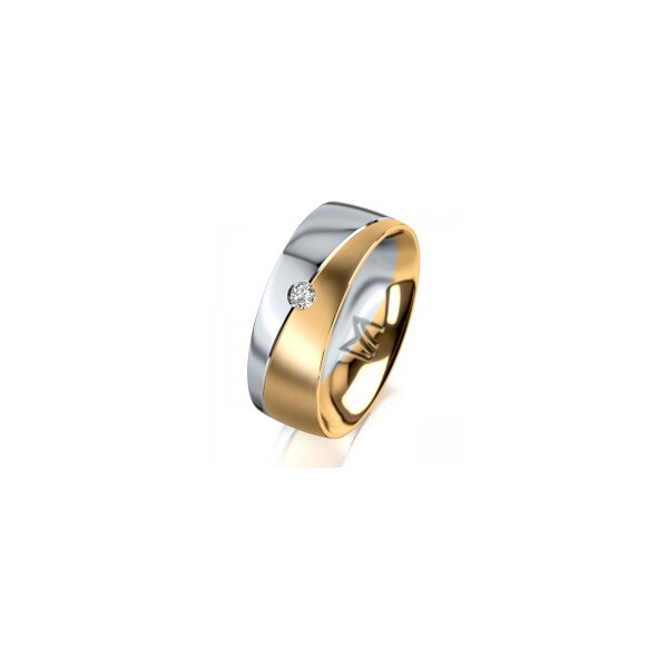 Ring 18 Karat Gelbgold/950 Platin 7.0 mm längsmatt 1 Brillant G vs 0,050ct