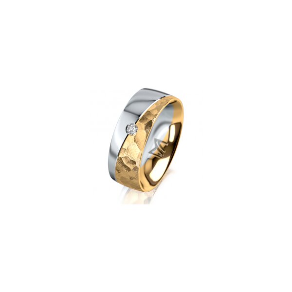 Ring 18 Karat Gelbgold/950 Platin 7.0 mm diamantmatt 1 Brillant G vs 0,050ct