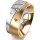 Ring 18 Karat Gelbgold/950 Platin 8.0 mm längsmatt 3 Brillanten G vs Gesamt 0,080ct