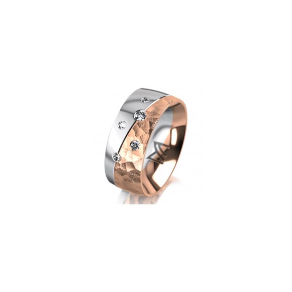 Ring 18 Karat Rotgold/950 Platin 8.0 mm diamantmatt 5 Brillanten G vs Gesamt 0,115ct