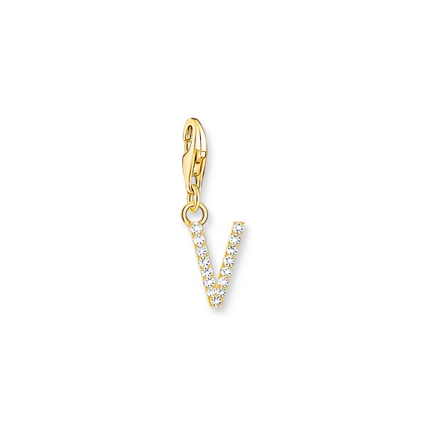 Anh&auml;nger 925 Silber gelbvergoldet Zirkonia "V"