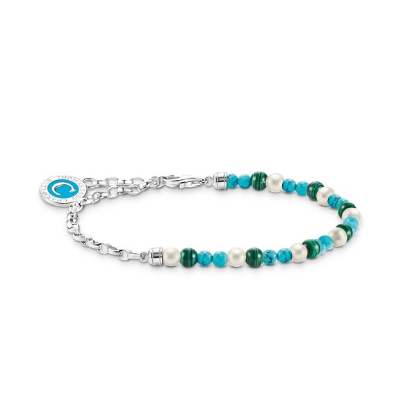 Armband 925 Silber S&uuml;sswasserperlen imitierter Malachit & T&uuml;rkis