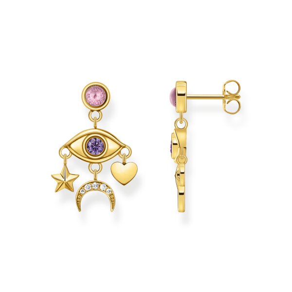 Ohrschmuck 925 Silber 18 Karat gelbvergoldet bunte Zirkonia "Auge"