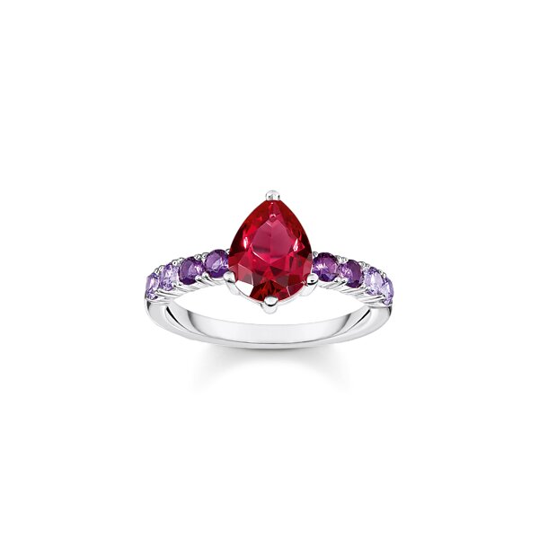 Ring 925 Silber bunte Zirkonia tropfenf&ouml;rmig "Solit&auml;rring"