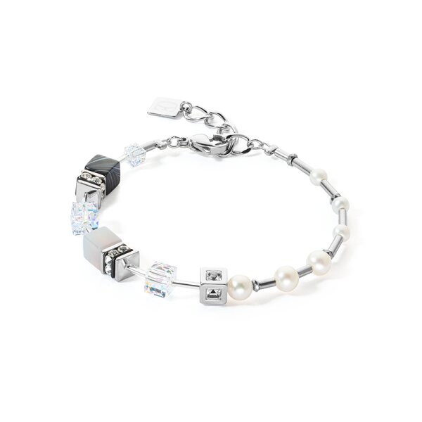 Coeur de Lion Armschmuck Edelstahl GeoCUBE Fusion Precious Pearl Mix silber-grau