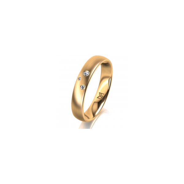 Ring 14 Karat Gelbgold 4.0 mm längsmatt 3 Brillanten G vs Gesamt 0,030ct