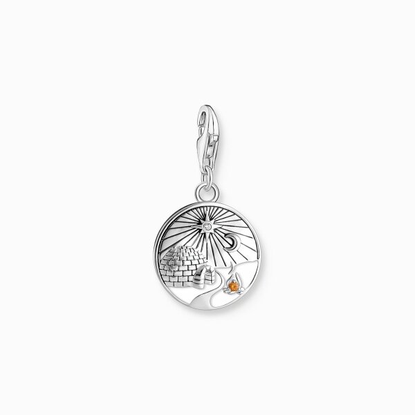 Anh&auml;nger 925 Silber Zirkonia mit Iglu Gravur und Steinbesatz