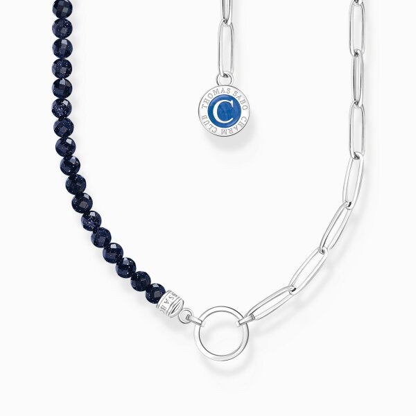 Halsschmuck 925 Silber mit dunkelblauen Beads und Charmista Coin