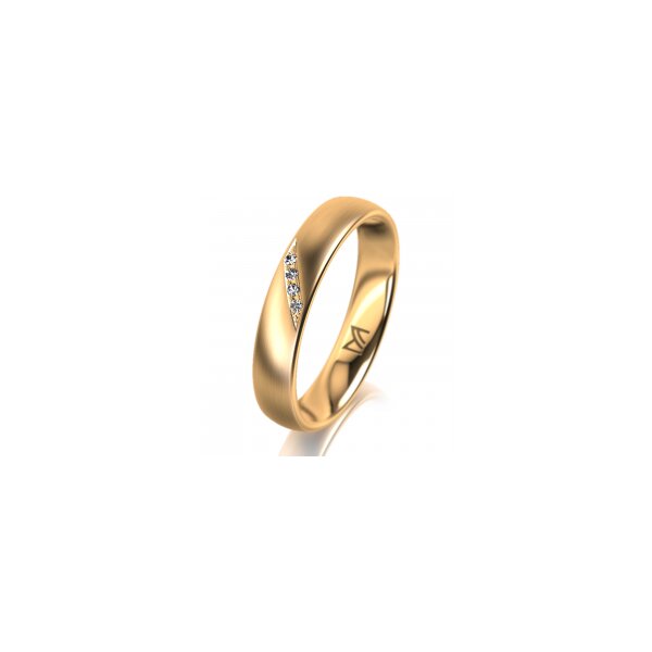 Ring 14 Karat Gelbgold 4.0 mm längsmatt 4 Brillanten G vs Gesamt 0,020ct