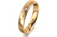 Ring 14 Karat Gelbgold 4.0 mm l&auml;ngsmatt 5 Brillanten...