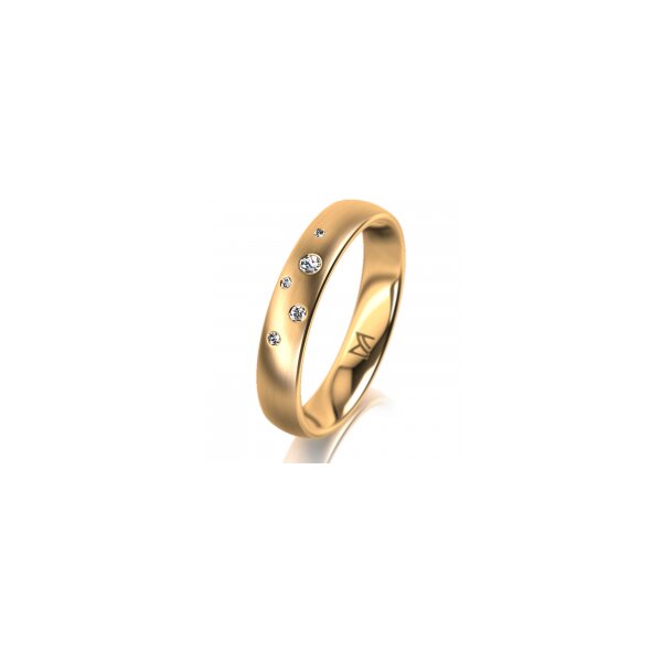 Ring 18 Karat Gelbgold 4.0 mm längsmatt 5 Brillanten G vs Gesamt 0,035ct