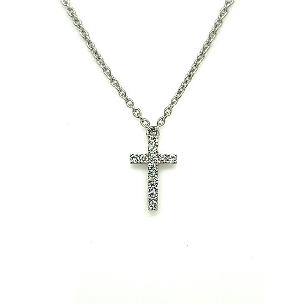 Halsschmuck 18 Karat Weissgold Kreuz Brillanten 0,06ct G si