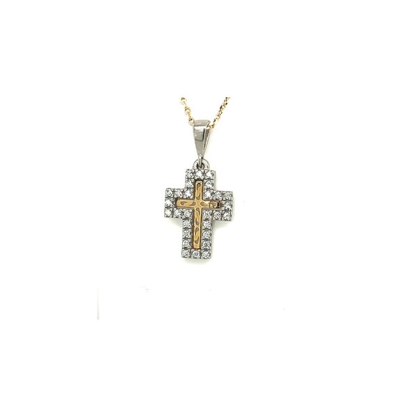 Anh&auml;nger 14 Karat Gelb-/Weissgold Kreuz m. Zirkonia