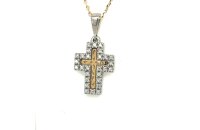 Anh&auml;nger 14 Karat Gelb-/Weissgold Kreuz m. Zirkonia