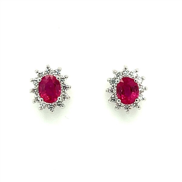 Ohrschmuck 18 Karat Weissgold Brillanten 0,28ct G vs Rubin 0,88ct Birman